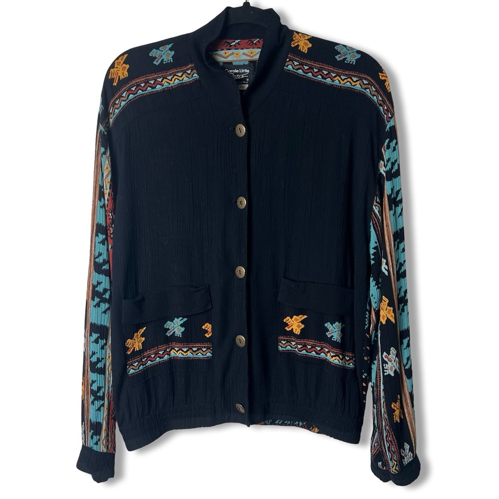 Vtg 90s Carole Little Petites Southwestern Rayon Gauze Bomber Jacket Sz 6